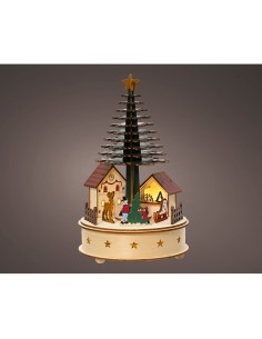 Casita microled con árbol navidad, con música y movimiento, ø15 x 25 cm