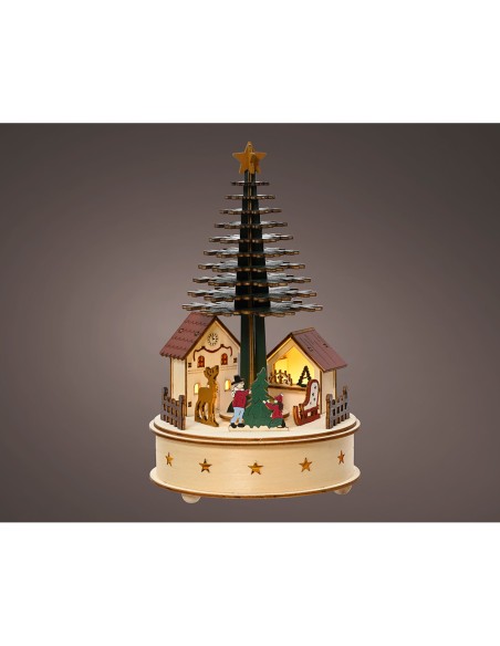 Casita microled con árbol navidad, con música y movimiento, ø15 x 25 cm
