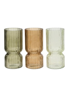 Jarrón de cristal tubular ondulado, 3 colores, ø11 x 23 cm