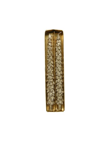 Pack de 2 velas en forma de pino, doradas con brillantina, ø3,5 x 26,5 cm