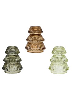 Portavela cristal en forma de arbol de navidad, 3 modelos, ø6,5 x 8 cm