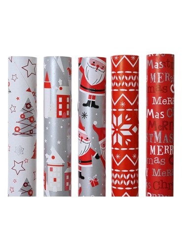 Rollo de papel de regalo de navidad, 5 modelos surtidos.