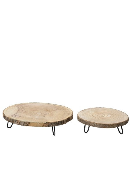 Sets de 2 bandejas de madera redondas decorativas