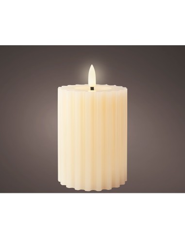 Vela de cera led color crema, superficie con relieve, ø7,5 x 12,3 cm