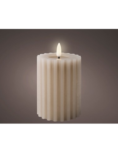 Vela de cera led color beige, superficie con relieve, ø7,5 x 12,3 cm