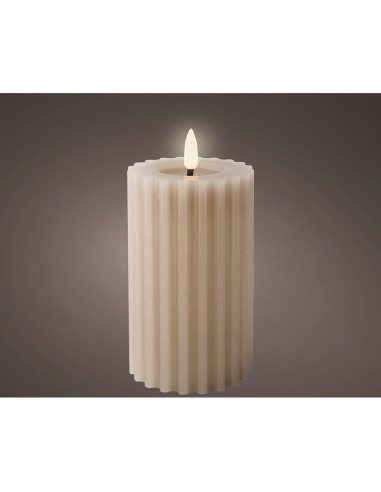 Vela de cera led color beige, superficie con relieve, ø7,5 x 14,8 cm