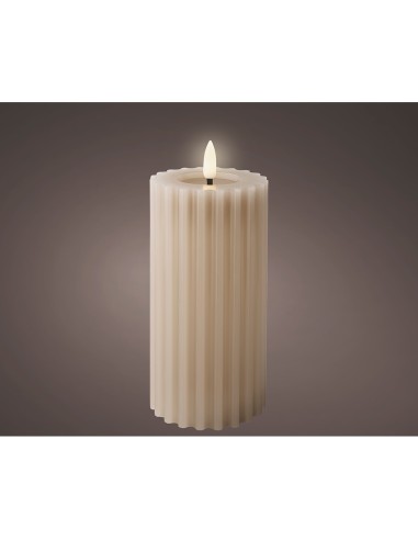 Vela de cera led color beige, superficie con relieve, ø7,5 x 17,3 cm