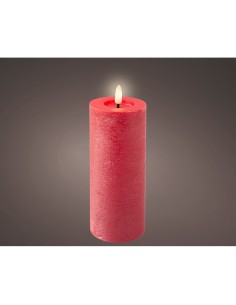 Vela de cera led color rojo, superficie rústica ø7 x 19 cm