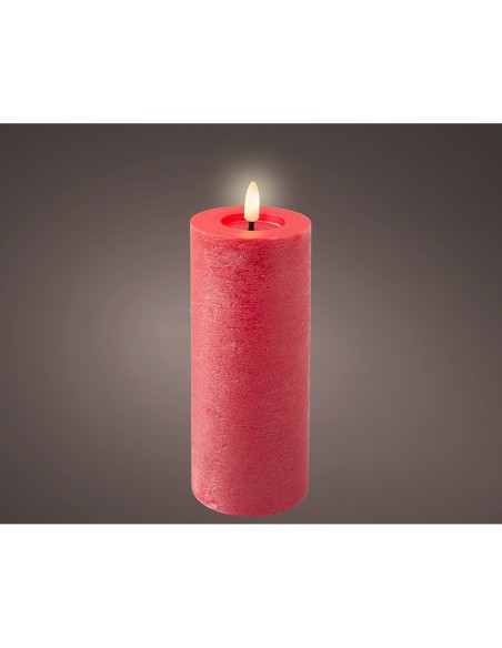 Vela de cera led color rojo, superficie rústica ø7 x 19 cm