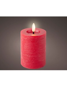 Vela de cera roja led, superficie rústica, ø7 x 12 cm