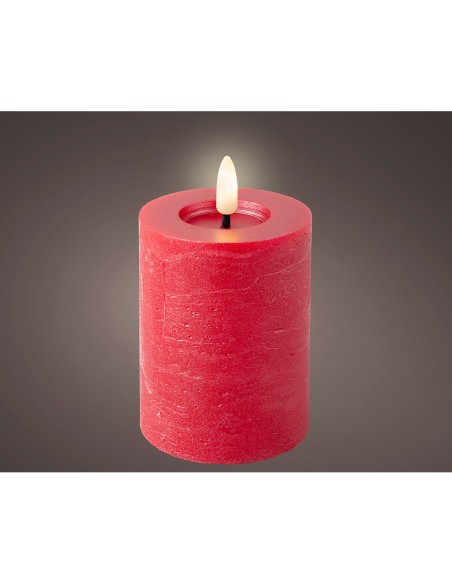 Vela de cera roja led, superficie rústica, ø7 x 12 cm