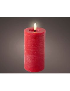 Vela de cera led color rojo, superficie rustica, ø7 x 15 cm