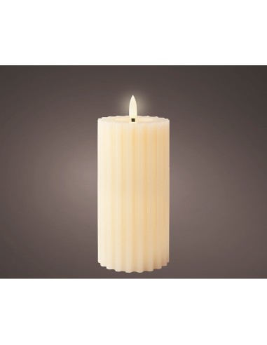 Vela de cera led color crema, superficie rugosa, ø7,5 x 17,3 cm