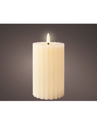 Vela de cera led color crema, superficie rugosa, ø7,5 x 14,8 cm