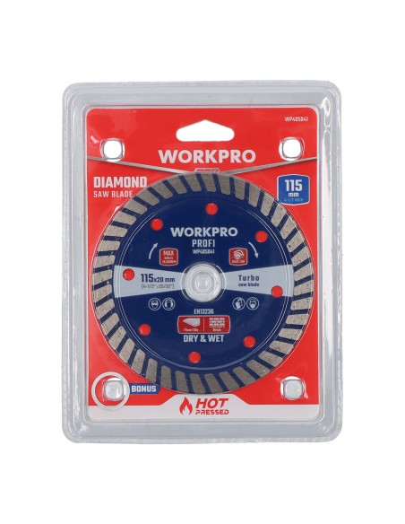 Disco diamantado, segmentado profi turbo ø115x20 mm. workpro