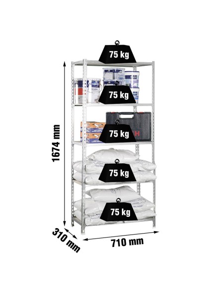 Estantería madera 167.4x71x31cm 5b galva/madera 75kg simon rack
