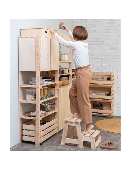 Escalera taburete de madera, 2 peldaños. astigarraga