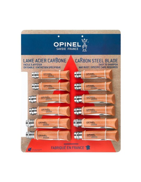 Expositor navajas opinel acero al carbono, 12 uds (nº6, nº7, nº8 4 uds de cada numero)