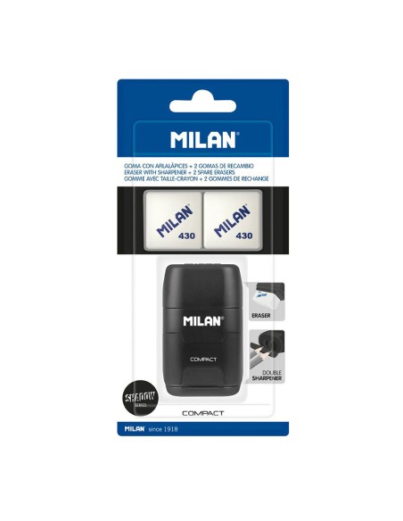 Goma con afilalápices negro compactserie especial shadow + 2 gomas