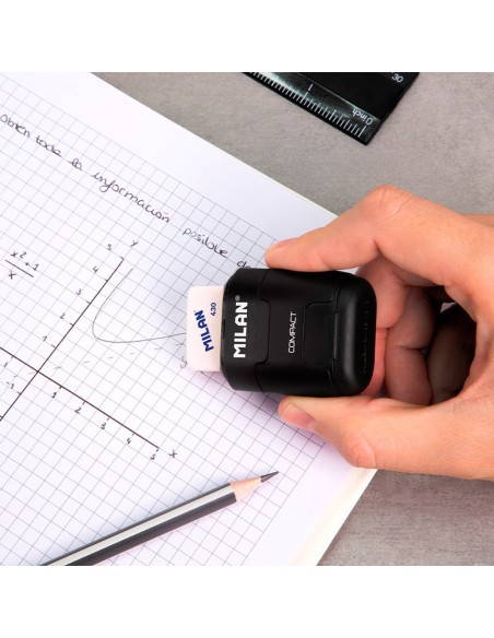 Goma con afilalápices negro compactserie especial shadow + 2 gomas