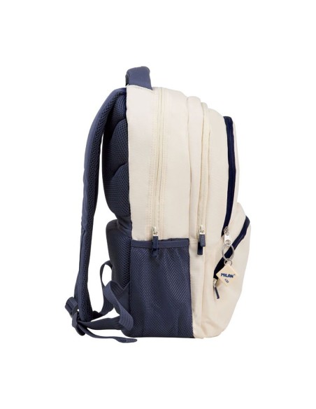 Mochila escolar 4 cremalleras serie 1918 25 l beige y azul marino