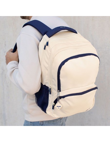 Mochila escolar 4 cremalleras serie 1918 25 l beige y azul marino
