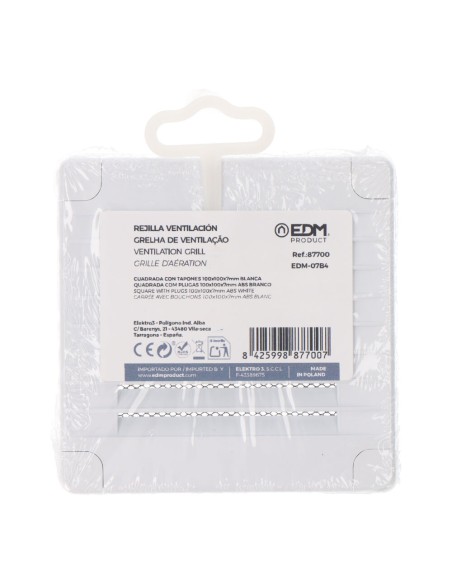 Rejilla ventilación cuadrada con tapones y mosquitera 100x100x7mm abs blanca