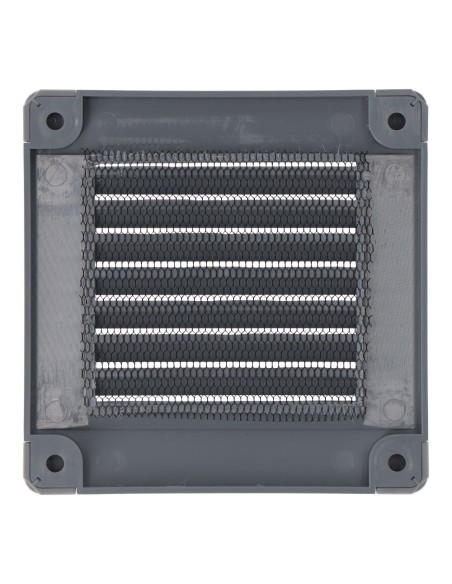 Rejilla ventilación cuadrada con tapones y mosquitera 100x100x7mm abs gris