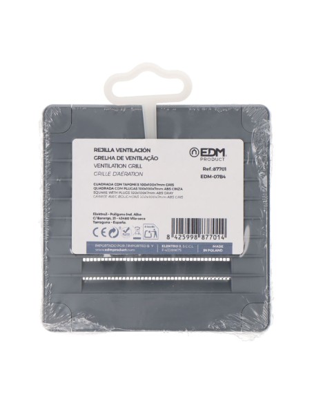 Rejilla ventilación cuadrada con tapones y mosquitera 100x100x7mm abs gris