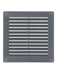 Rejilla ventilación cuadrada con tapones y mosquitera 150x150x7mm abs gris