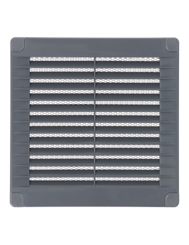 Rejilla ventilación cuadrada con tapones y mosquitera 150x150x7mm abs gris