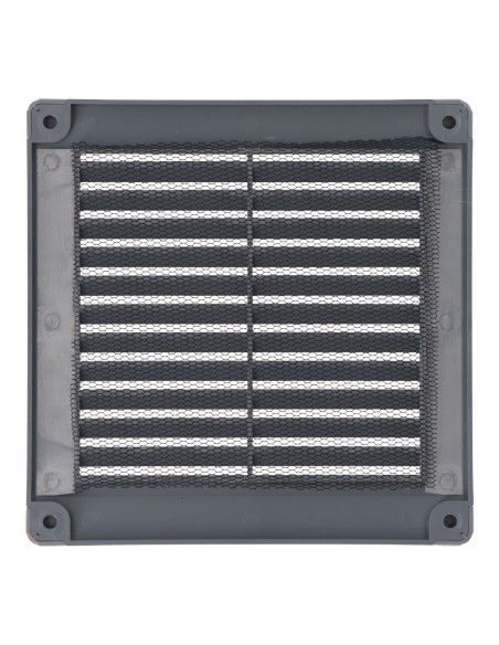 Rejilla ventilación cuadrada con tapones y mosquitera 150x150x7mm abs gris