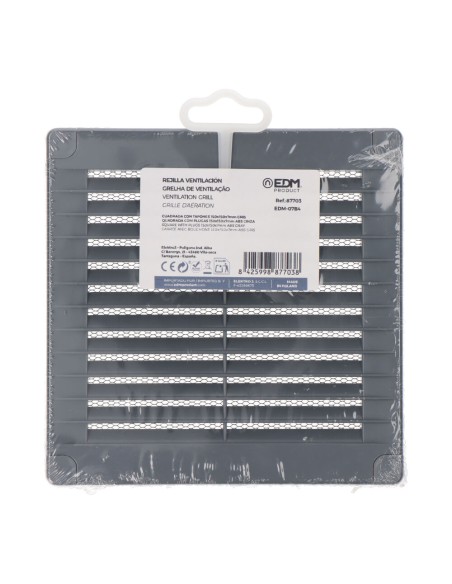 Rejilla ventilación cuadrada con tapones y mosquitera 150x150x7mm abs gris