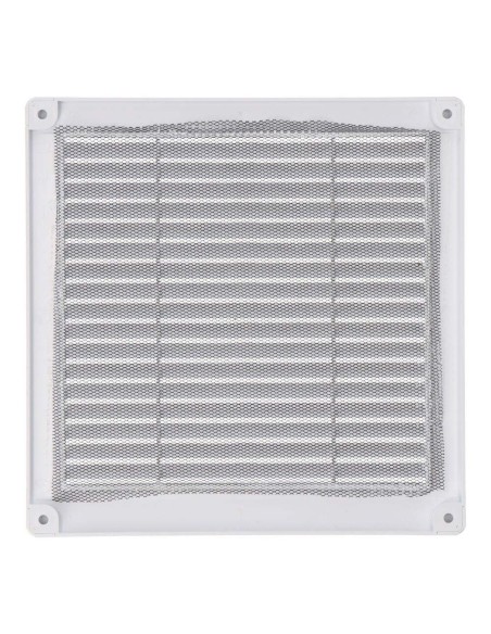 Rejilla ventilación cuadrada con tapones y mosquitera 200x200x7mm abs blanca