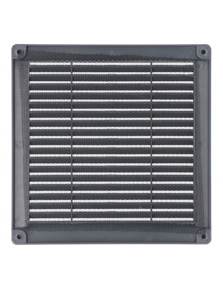 Rejilla ventilación cuadrada con tapones y mosquitera 200x200x7mm abs gris