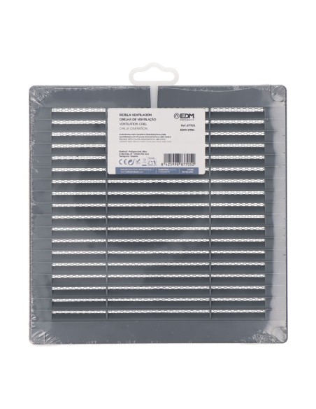 Rejilla ventilación cuadrada con tapones y mosquitera 200x200x7mm abs gris