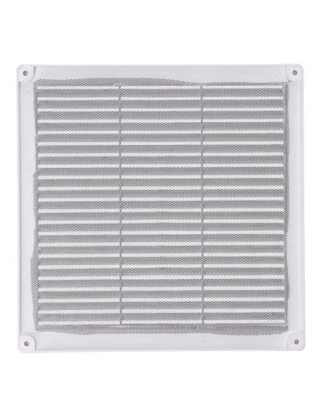 Rejilla ventilación cuadrada con tapones y mosquitera 250x250x7mm abs blanca