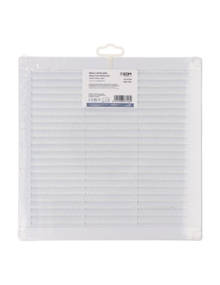 Rejilla ventilación cuadrada con tapones y mosquitera 250x250x7mm abs blanca