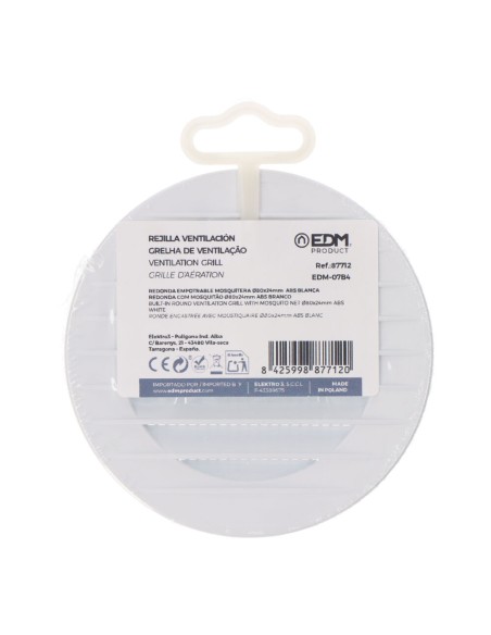 Rejilla ventilación redonda empotrable con mosquitera ø80mm abs blanca