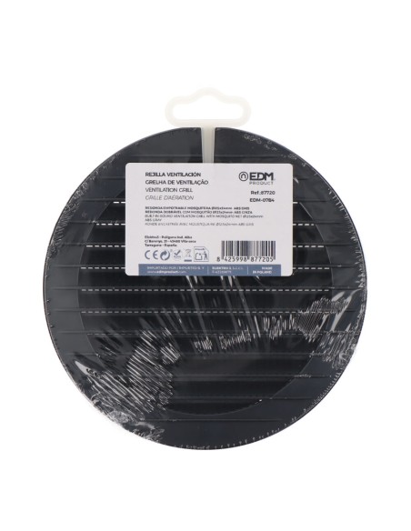 Rejilla ventilación redonda empotrable con mosquitera ø125mm abs gris antracita