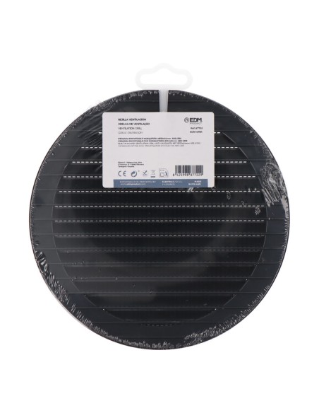 Rejilla ventilación redonda empotrable con mosquitera ø150mm abs gris antracita