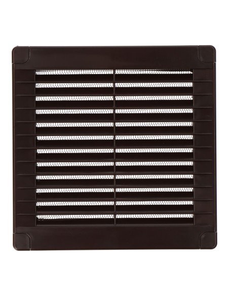Rejilla ventilación cuadrada con tapones y mosquitera 150x150x7mm abs marrón