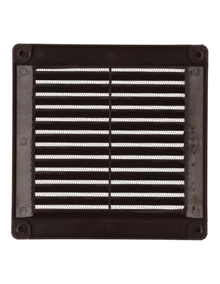 Rejilla ventilación cuadrada con tapones y mosquitera 150x150x7mm abs marrón