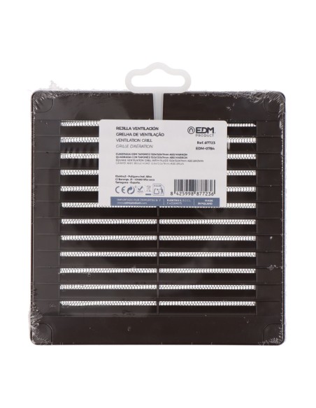 Rejilla ventilación cuadrada con tapones y mosquitera 150x150x7mm abs marrón