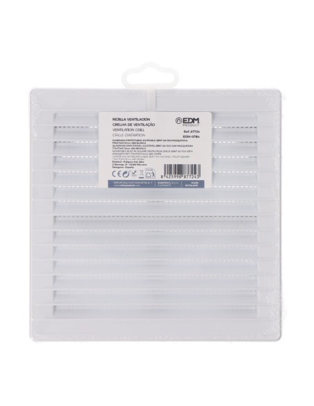 Rejilla ventilación cuadrada empotrable ajustable ø 80-150 con mosquitera 170x170x11,5mm abs blanca