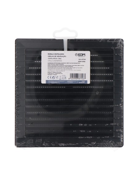 Rejilla ventilación cuadrada empotrable ajustable ø 80-150 con mosquitera 170x170x11,5mm abs gris antracita