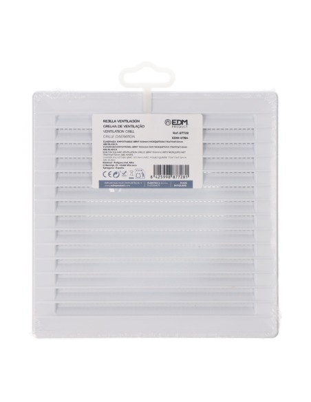 Rejilla ventilación cuadrada empotrable ø 100mm con mosquitera 170x170x10mm abs blanca