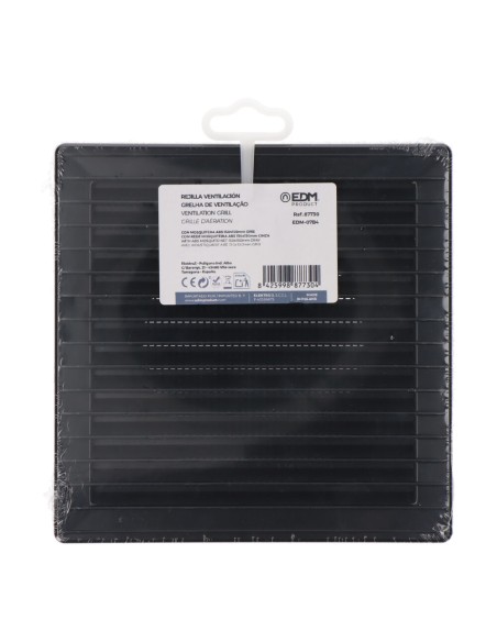 Rejilla ventilación cuadrada empotrable ø 100mm con mosquitera 170x170x10mm abs gris antracita