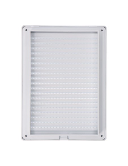 Rejilla ventilacíón rectangular empotrable con mosquitera abs 137x207mm blanco