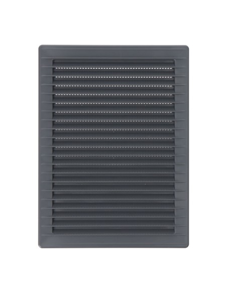 Rejilla ventilacíón rectangular empotrable con mosquitera abs 135x205mm gris